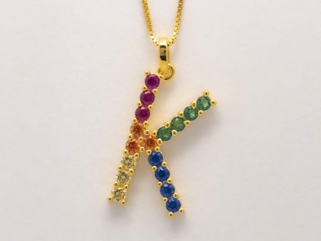 Silver 925 Rainbow Initial Necklace - K For Discount