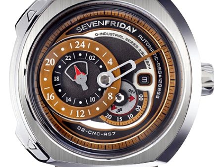 SEVENFRIDAY Q-Series Automatic Stainless Steel Gold Brown Dial Gray Leather Strap Date Mens Watch Q2 01 Online