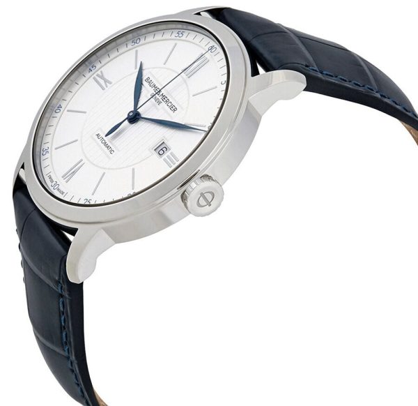 Baume & Mercier Classima Automatic Silver-Tone Dial Blue Leather Strap Date Mens Watch MOA10333 Online Sale