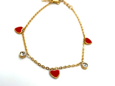 18k Gold Plated and Red Heart Bracelet Ref: BR26240EG Hot on Sale