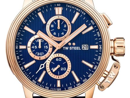 TW Steel Ceo Adesso Chronograph Rose Gold PVD Blue Leather Strap Blue Dial Quartz Date Mens Watch CE7016 Discount