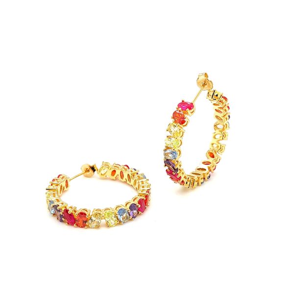 Ovale Multi Small Hoop Earrings in Yellow Gold Plating REOSRB-YG For Discount