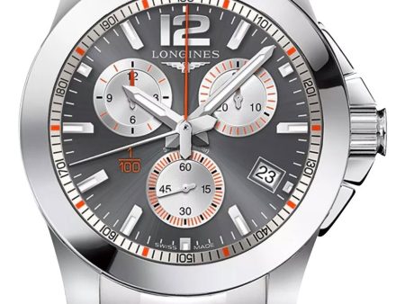 Special Edition Longines Conquest 1 100th Roland Garros Chronograph Stainless Steel Gray Dial Date Divers Quartz Mens Watch L3.700.4.79.6 For Sale