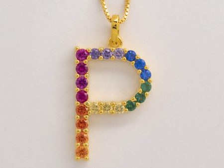 Silver 925 Rainbow Initial Necklace - P Supply