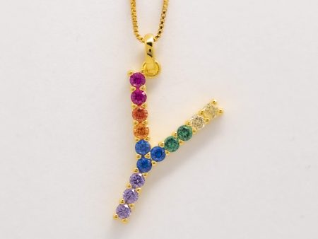 Silver 925 Rainbow Initial Necklace - Y Hot on Sale