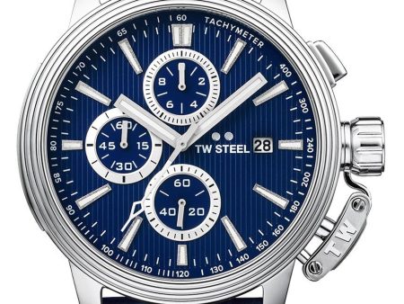 TW Steel Ceo Adesso Chronograph Stainless Steel Blue Leather Strap Blue Dial Quartz Date Mens Watch CE7008 Cheap