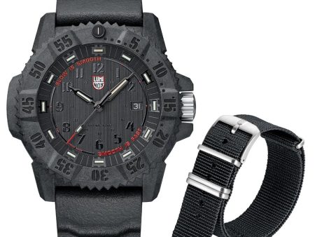 Limited Edition Luminox Master Carbon SEAL CARBONOX+ Black Dial Black Rubber Interchangeable Black NATO Strap Date Divers Quartz Mens Watch XS.3801.SIS.SET Online now