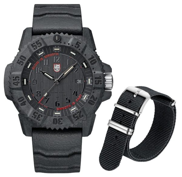 Limited Edition Luminox Master Carbon SEAL CARBONOX+ Black Dial Black Rubber Interchangeable Black NATO Strap Date Divers Quartz Mens Watch XS.3801.SIS.SET Online now