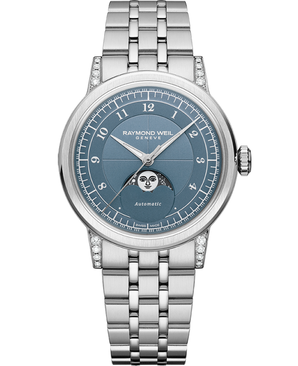 Raymond Weil Millesime Ladies Automatic Moonphase Denim Blue Dial Bracelet 2145-STS-05511 on Sale