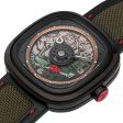 Limited Edition SEVENFRIDAY T-Series Green Tiger Automatic Black PVD Green Skeleton Dial Black Green Leather Strap Mens Watch T3 04 For Sale