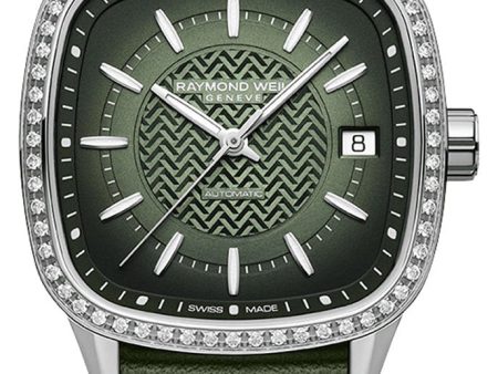 Raymond Weil Freelancer Automatic Stainless Steel Green Dial Green Leather Strap Date Diamonds Womens Watch 2490-SCS-52051 Hot on Sale