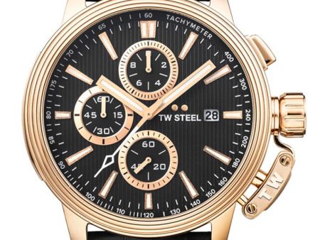 TW Steel Ceo Adesso Chronograph Rose Gold PVD Black Leather Strap Black Dial Quartz Date Mens Watch CE7012 Cheap