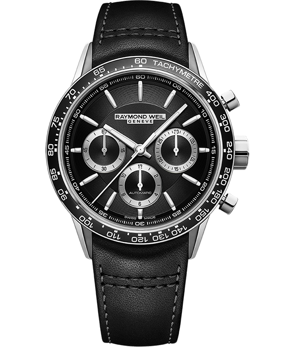 Raymond Weil Freelancer Men s Automatic Chronograph Black Leather Strap 7741-SC1-20021 Discount