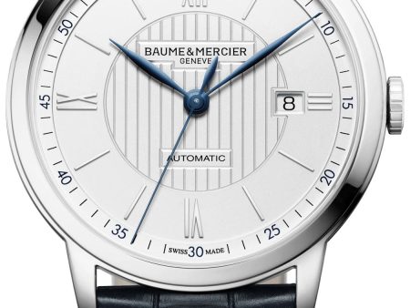 Baume & Mercier Classima Automatic Silver-Tone Dial Blue Leather Strap Date Mens Watch MOA10333 Online Sale