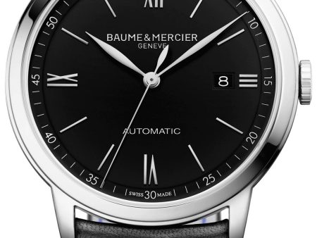 Baume & Mercier Classima Automatic Black Dial Black Leather Strap Date Mens Watch MOA10453 Cheap