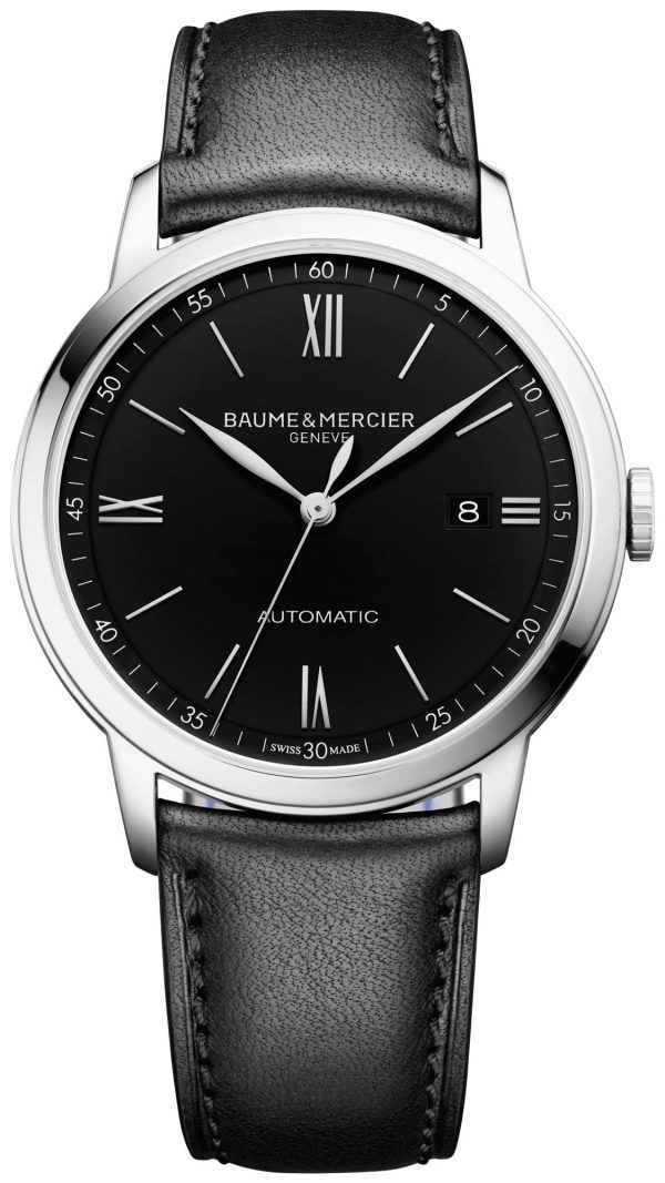 Baume & Mercier Classima Automatic Black Dial Black Leather Strap Date Mens Watch MOA10453 Cheap