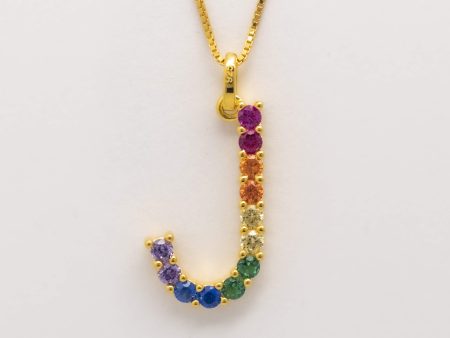 Silver 925 Rainbow Initial Necklace - J Sale