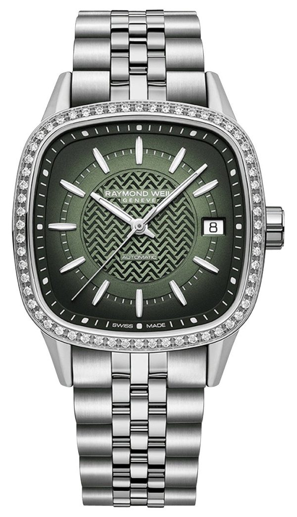 Raymond Weil Freelancer Automatic Stainless Steel Green Dial Date Diamonds Womens Watch 2490-STS-52051 Supply