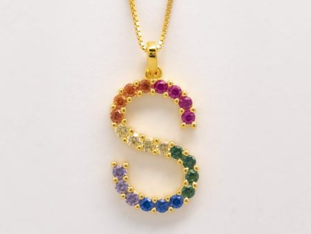 Silver 925 Rainbow Initial Necklace - S For Sale