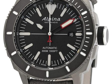 Alpina Seastrong Diver 300 Automatic Titanium PVD Case Grey Leather Strap Grey Dial Interchangeable Black Rubber Strap Date Mens Watch AL-525LGGW4TV6 Discount