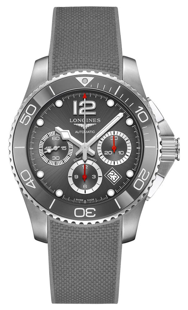 Longines HydroConquest Automatic Chronograph Stainless Steel Gray Dial Gray Rubber Strap Date Divers Mens Watch L3.883.4.76.9 Sale