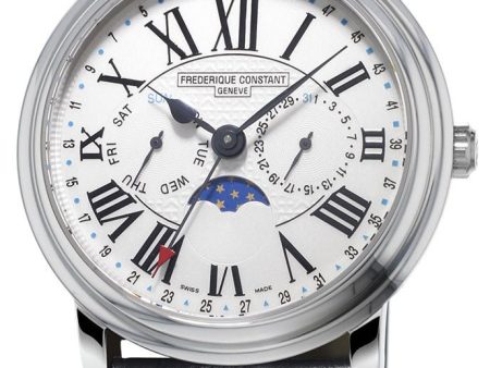 Frederique Constant Classics Business Timer Steel Black Leather Strap Mens Watch Moonphase Day Date FC-270M4P6 Online now