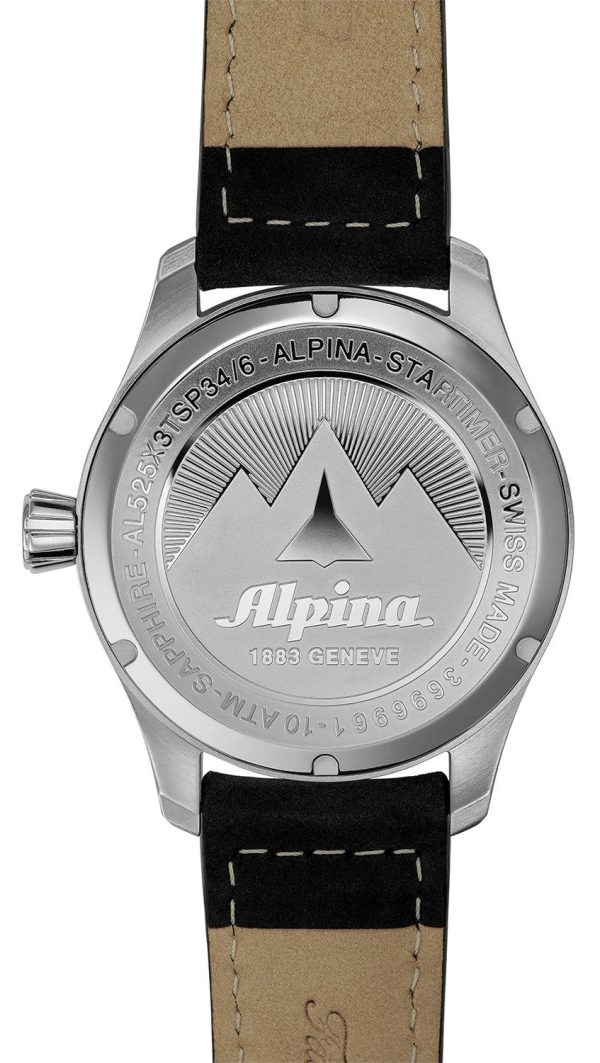 Alpina Startimer Pilot Automatic Stainless Steel Black Leather Strap Blue Dial Date Mens Watch AL-525NN3S6 on Sale