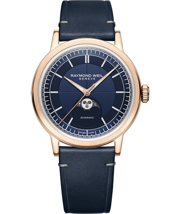 Raymond Weil Millesime Men s Automatic Moonphase Midnight Blue Dial Leather Strap 2945-PC5-50001 Discount