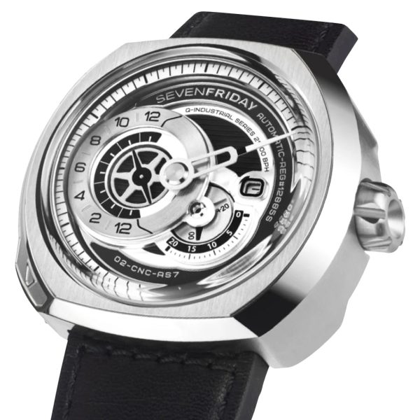 SEVENFRIDAY Q-Series Automatic Stainless Steel Silver Gray Dial Black Leather Strap Date Mens Watch Q1 03 Online Sale