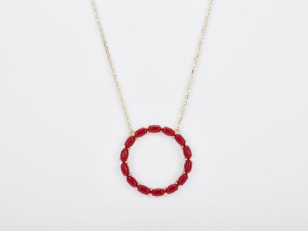 Pietra Collection Round Pendant Necklace - Coral For Sale