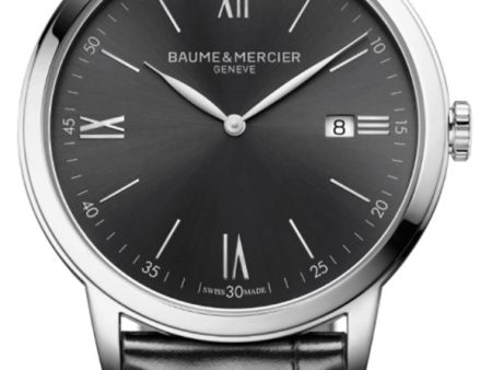 Baume & Mercier Classima Gray Dial Black Leather Strap Date Quartz Mens Watch MOA10416 Online Hot Sale