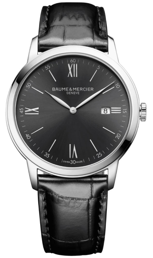 Baume & Mercier Classima Gray Dial Black Leather Strap Date Quartz Mens Watch MOA10416 Online Hot Sale