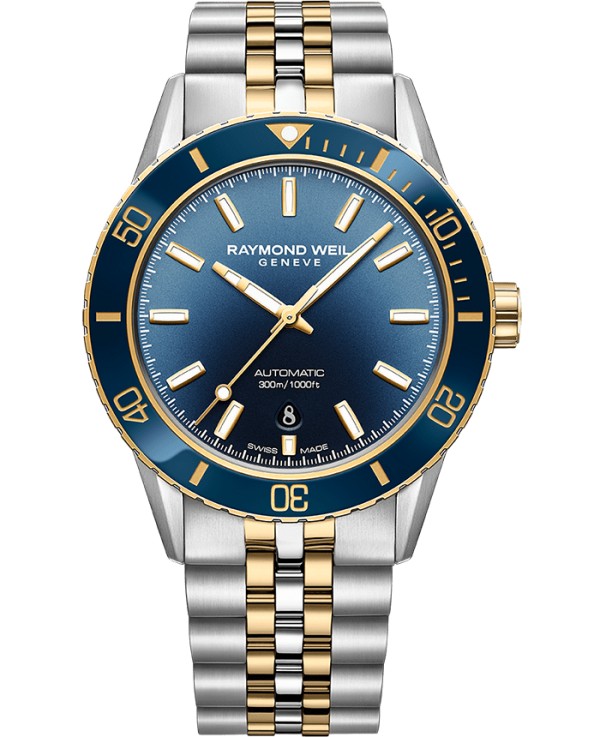 Raymond Weil Freelancer Diver Men s Two-Tone Gradient Blue Dial Bracelet 2775-SP3-50052 on Sale