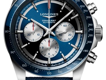 Limited Edition Longines Conquest Marco Odermatt Automatic Chronograph Blue Dial Fabric Strap Interchangeable Blue NATO Strap Mens Watch L3.835.4.91.2 Online Hot Sale