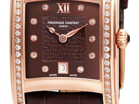 Frederique Constant Delight Carree Rose Gold Plated & Diamond Brown Leather Womens Watch Date FC-220CHD2ECD4 Online